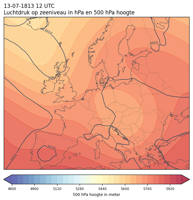 Weerkaart van 13 juli 1813 om 12 UTC