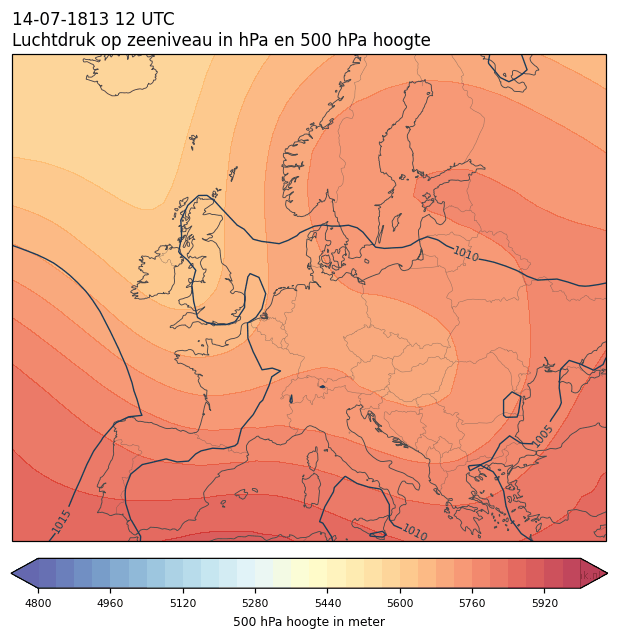 Weerkaart van 14 juli 1813 om 12 UTC