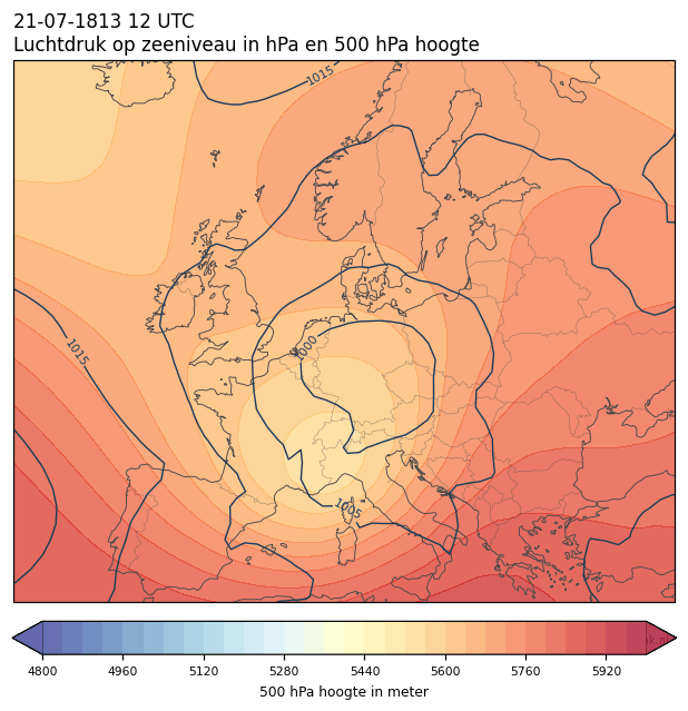 Weerkaart van 21 juli 1813 om 12 UTC