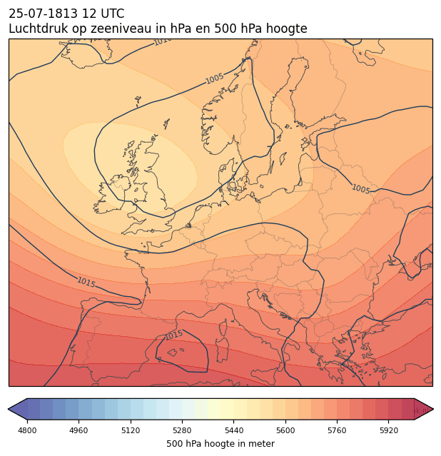 Weerkaart van 25 juli 1813 om 12 UTC