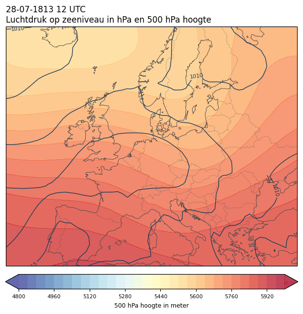 Weerkaart van 28 juli 1813 om 12 UTC