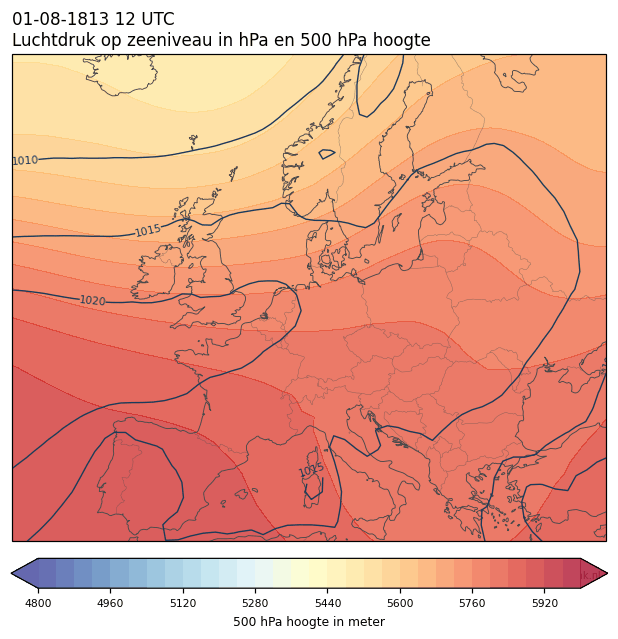 Weerkaart van 1 augustus 1813 om 12 UTC