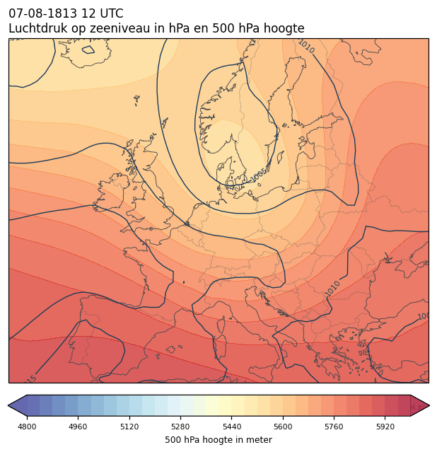 Weerkaart van 7 augustus 1813 om 12 UTC