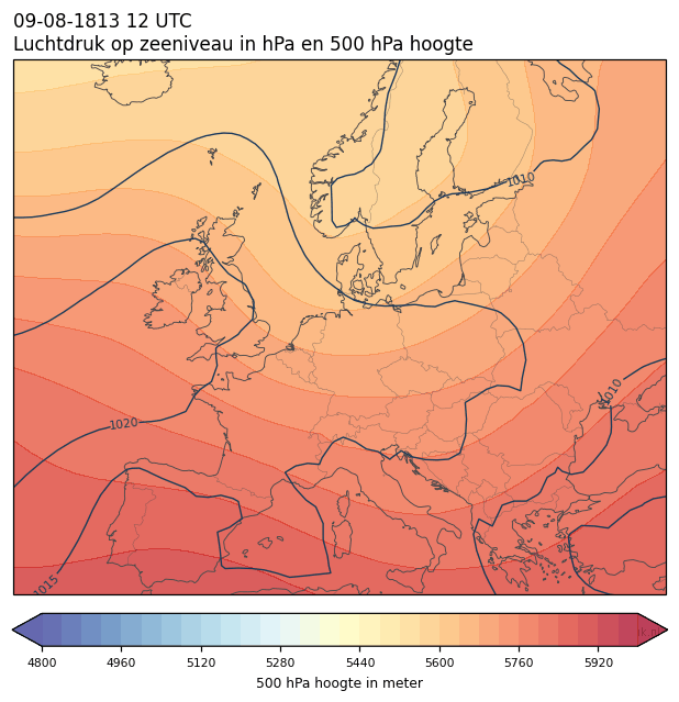 Weerkaart van 9 augustus 1813 om 12 UTC