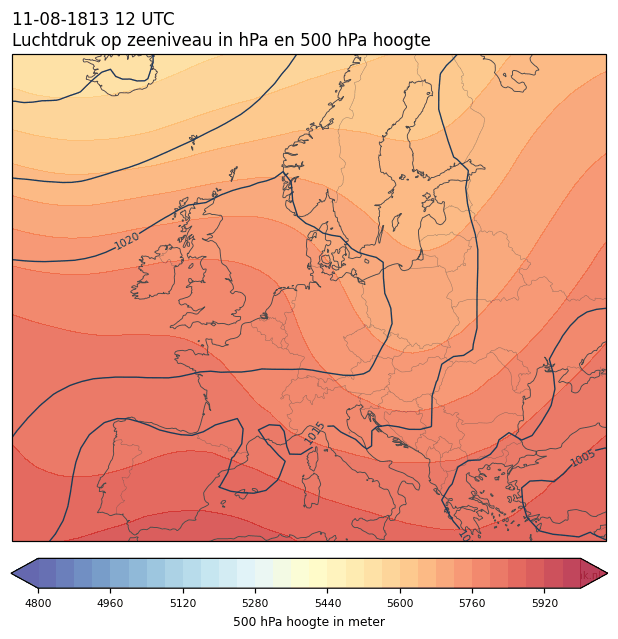 Weerkaart van 11 augustus 1813 om 12 UTC