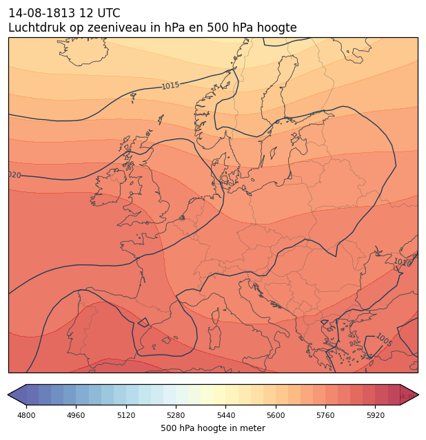 Weerkaart van 14 augustus 1813 om 12 UTC