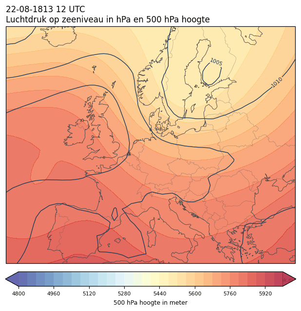 Weerkaart van 22 augustus 1813 om 12 UTC