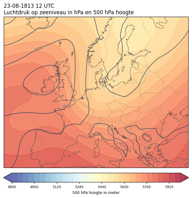 Weerkaart van 23 augustus 1813 om 12 UTC