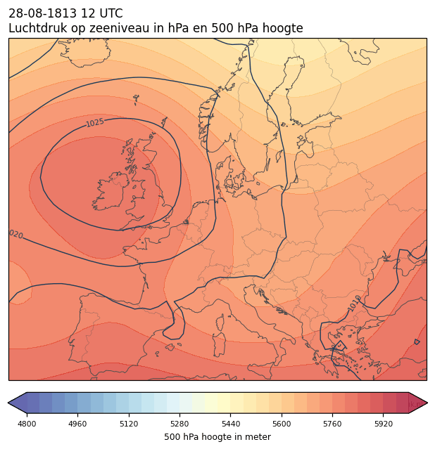 Weerkaart van 28 augustus 1813 om 12 UTC