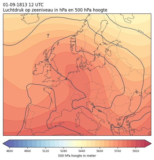 Weerkaart van 1 september 1813 om 12 UTC