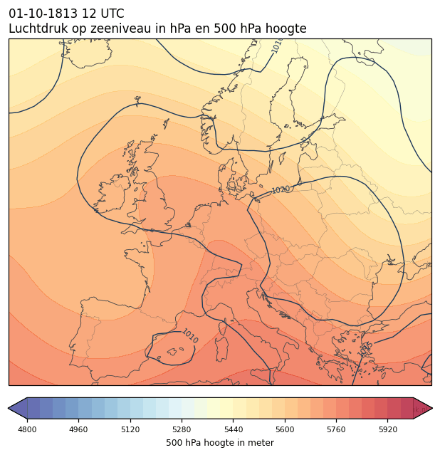 Weerkaart van 1 oktober 1813 om 12 UTC