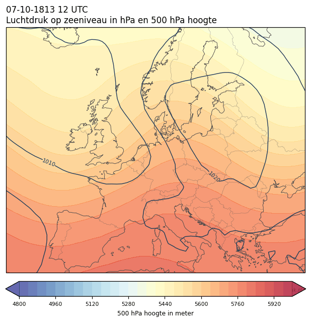 Weerkaart van 7 oktober 1813 om 12 UTC