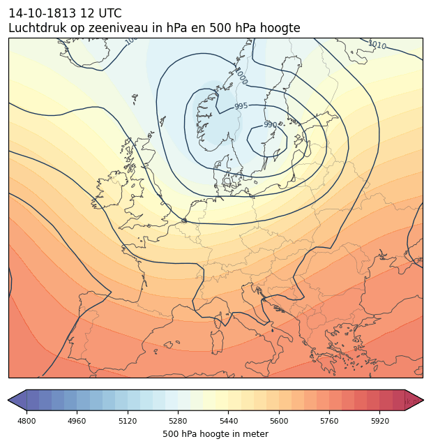 Weerkaart van 14 oktober 1813 om 12 UTC