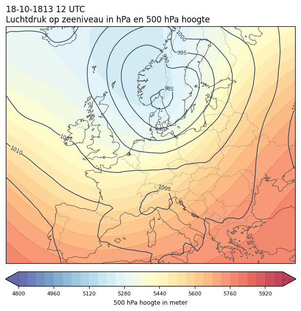 Weerkaart van 18 oktober 1813 om 12 UTC