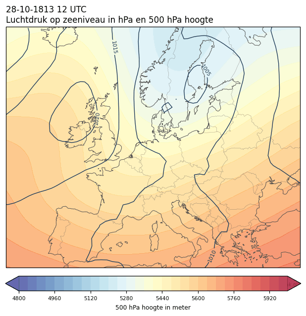 Weerkaart van 28 oktober 1813 om 12 UTC