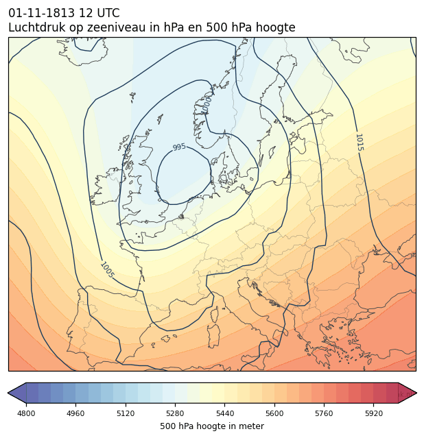 Weerkaart van 1 november 1813 om 12 UTC