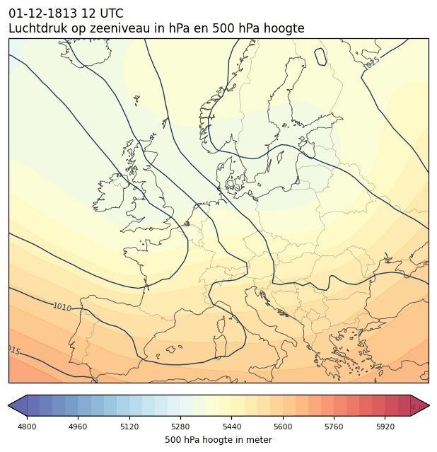 Weerkaart van 1 december 1813 om 12 UTC