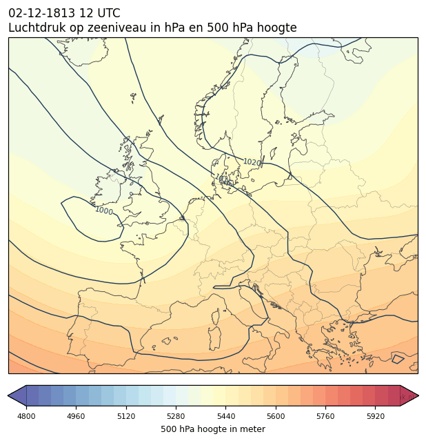 Weerkaart van 2 december 1813 om 12 UTC