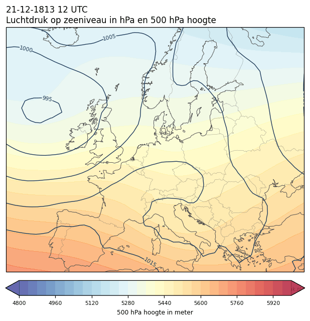 Weerkaart van 21 december 1813 om 12 UTC