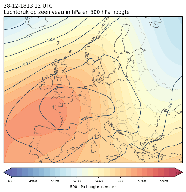 Weerkaart van 28 december 1813 om 12 UTC