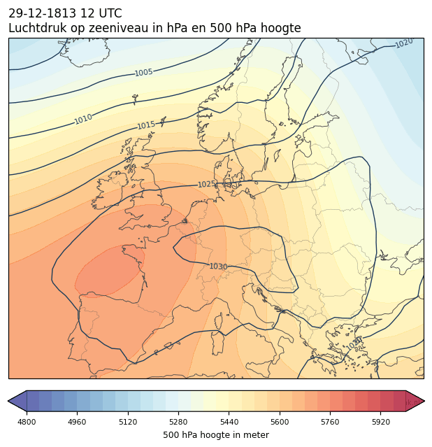Weerkaart van 29 december 1813 om 12 UTC