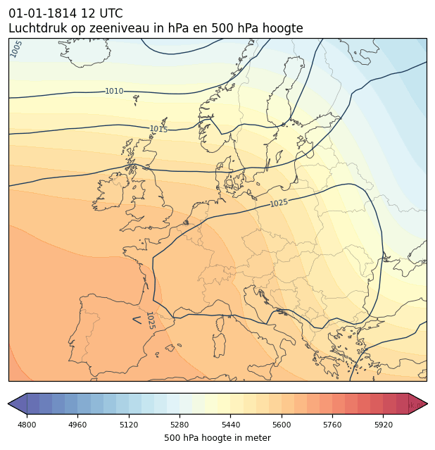 Weerkaart van 1 januari 1814 om 12 UTC