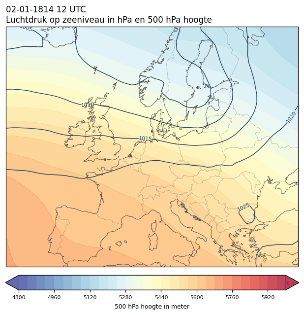 Weerkaart van 2 januari 1814 om 12 UTC