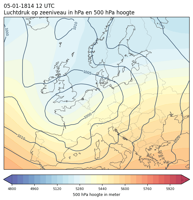 Weerkaart van 5 januari 1814 om 12 UTC