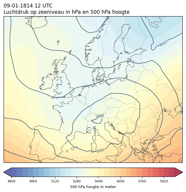 Weerkaart van 9 januari 1814 om 12 UTC