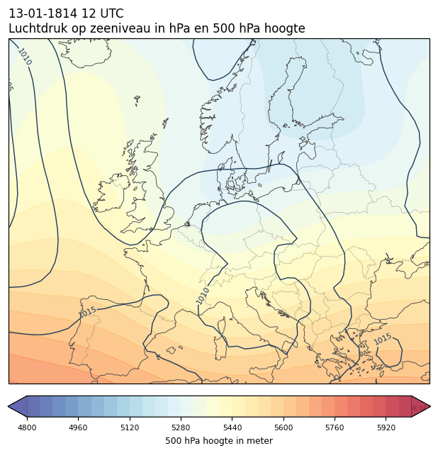 Weerkaart van 13 januari 1814 om 12 UTC