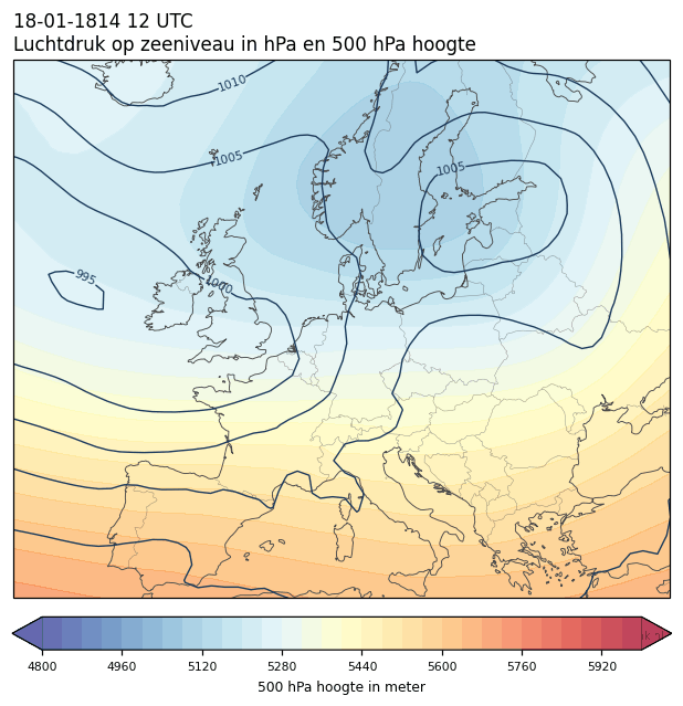 Weerkaart van 18 januari 1814 om 12 UTC
