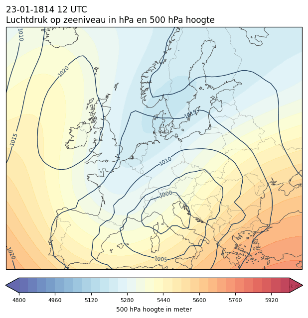 Weerkaart van 23 januari 1814 om 12 UTC
