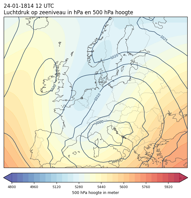Weerkaart van 24 januari 1814 om 12 UTC
