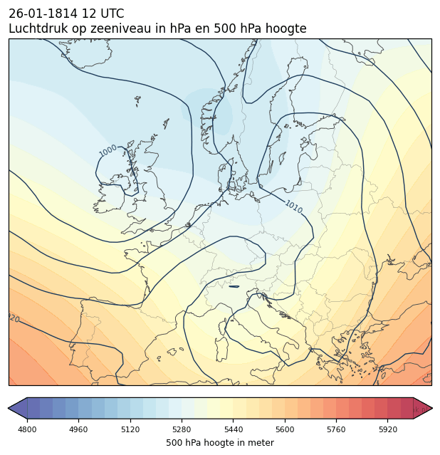 Weerkaart van 26 januari 1814 om 12 UTC