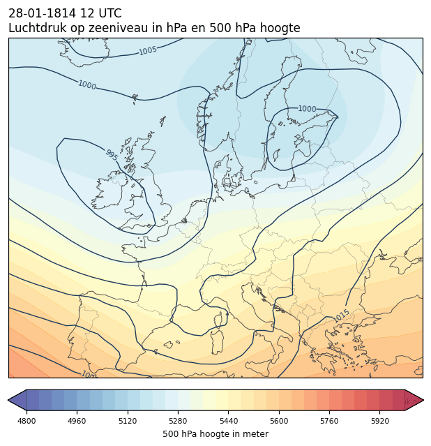 Weerkaart van 28 januari 1814 om 12 UTC