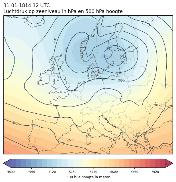 Weerkaart van 31 januari 1814 om 12 UTC