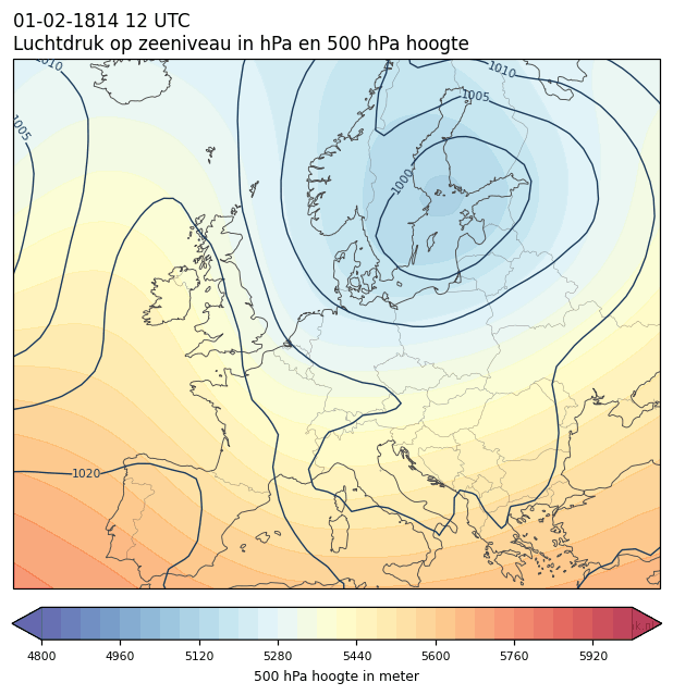 Weerkaart van 1 februari 1814 om 12 UTC