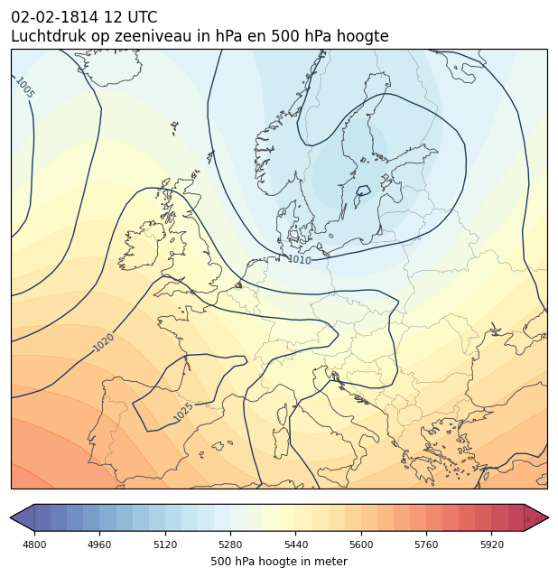 Weerkaart van 2 februari 1814 om 12 UTC