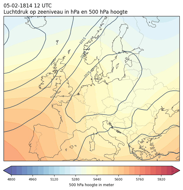 Weerkaart van 5 februari 1814 om 12 UTC