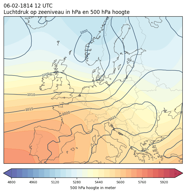 Weerkaart van 6 februari 1814 om 12 UTC