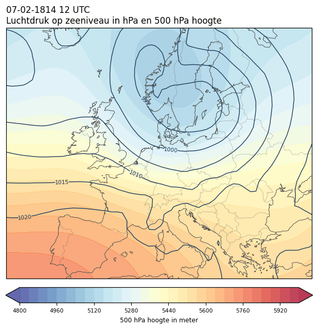 Weerkaart van 7 februari 1814 om 12 UTC