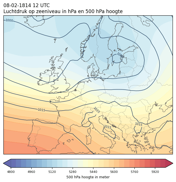 Weerkaart van 8 februari 1814 om 12 UTC