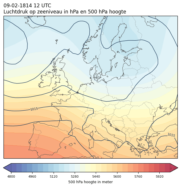 Weerkaart van 9 februari 1814 om 12 UTC