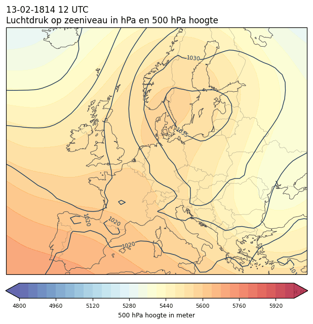 Weerkaart van 13 februari 1814 om 12 UTC