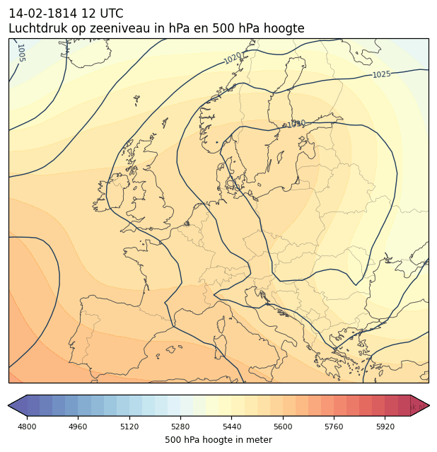 Weerkaart van 14 februari 1814 om 12 UTC