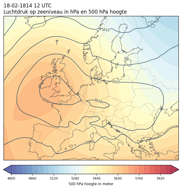 Weerkaart van 18 februari 1814 om 12 UTC