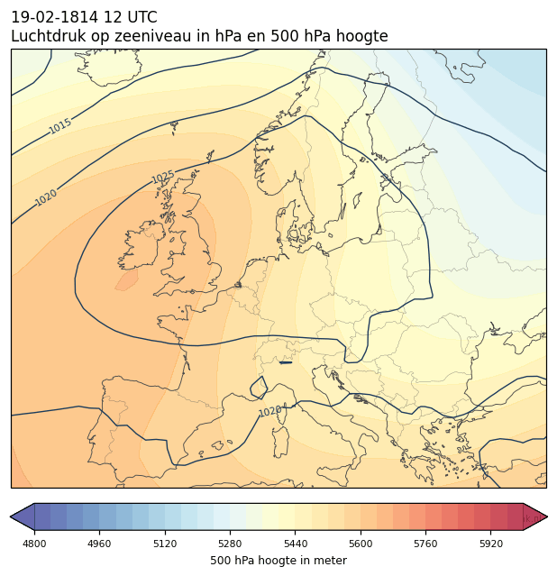 Weerkaart van 19 februari 1814 om 12 UTC