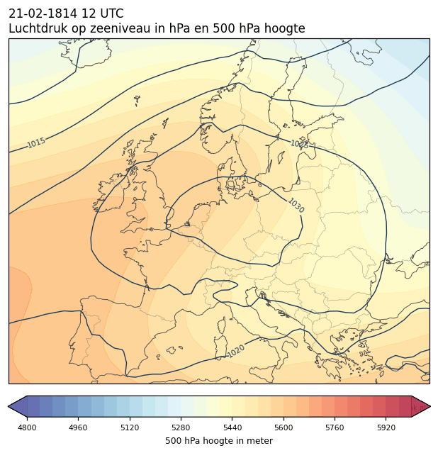 Weerkaart van 21 februari 1814 om 12 UTC