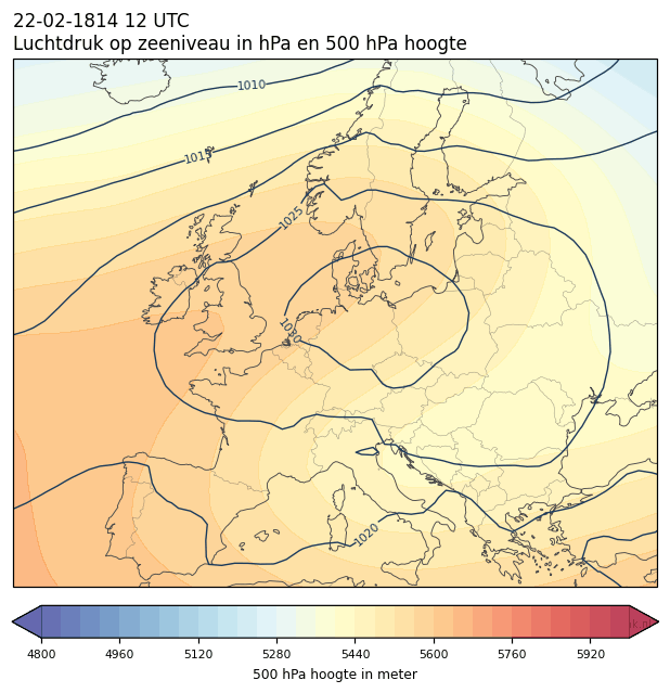 Weerkaart van 22 februari 1814 om 12 UTC