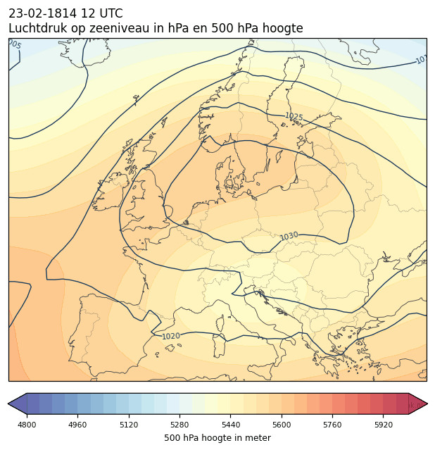 Weerkaart van 23 februari 1814 om 12 UTC